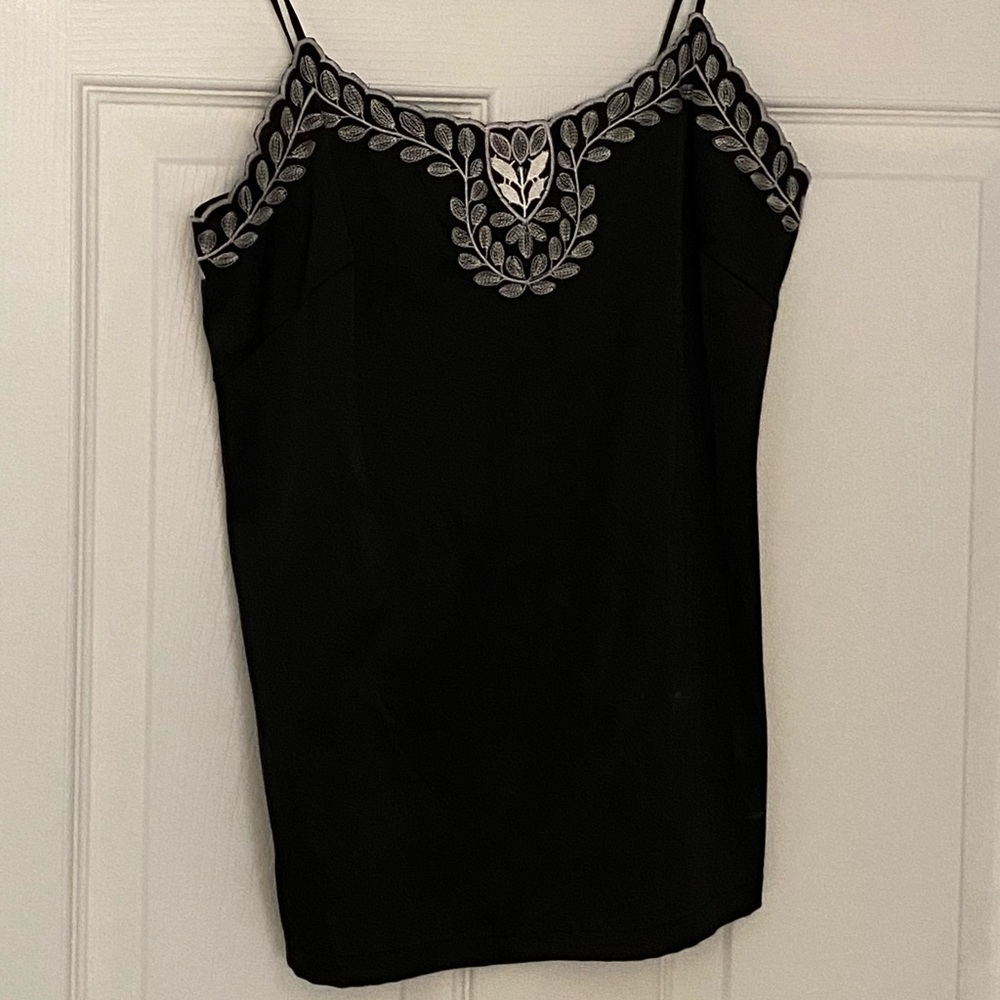 Silk-like black cami with white detail